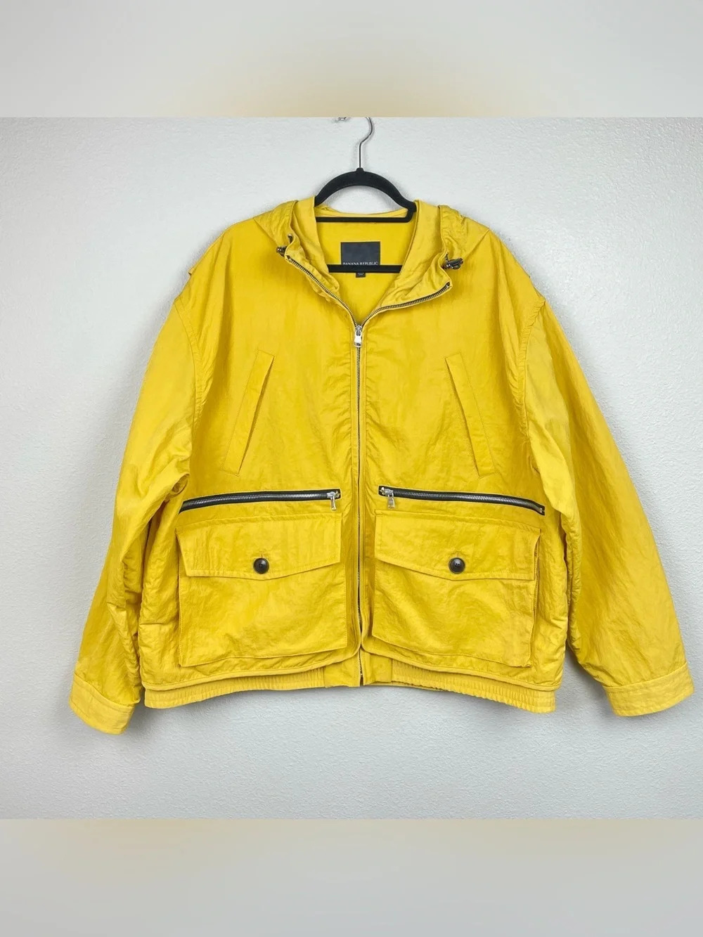 Banana Republic Men's Large Hooded Nylon Oversized Jackets Yellow Full Zip Coat